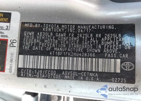 2017 Toyota Camry Le из США, поврежденный, VIN 4T1BF1FK2HU428366